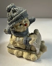 Encore Group Snow Buddies 1998 Tobagganin Snowman 4" Winter Christmas Decor Vntg