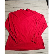 Lands End Womens Red Mock Neck Long Sleeve Cotton Top Size M 10-12 Made in USA