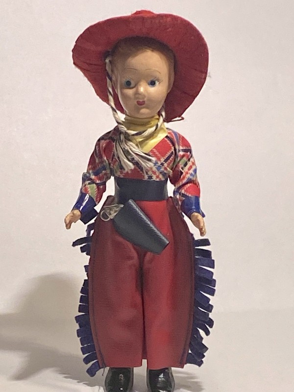 Vtg Cowboy Doll - Hard Plastic 8”- Souvenir 1940’s-50’s - Western Collectible