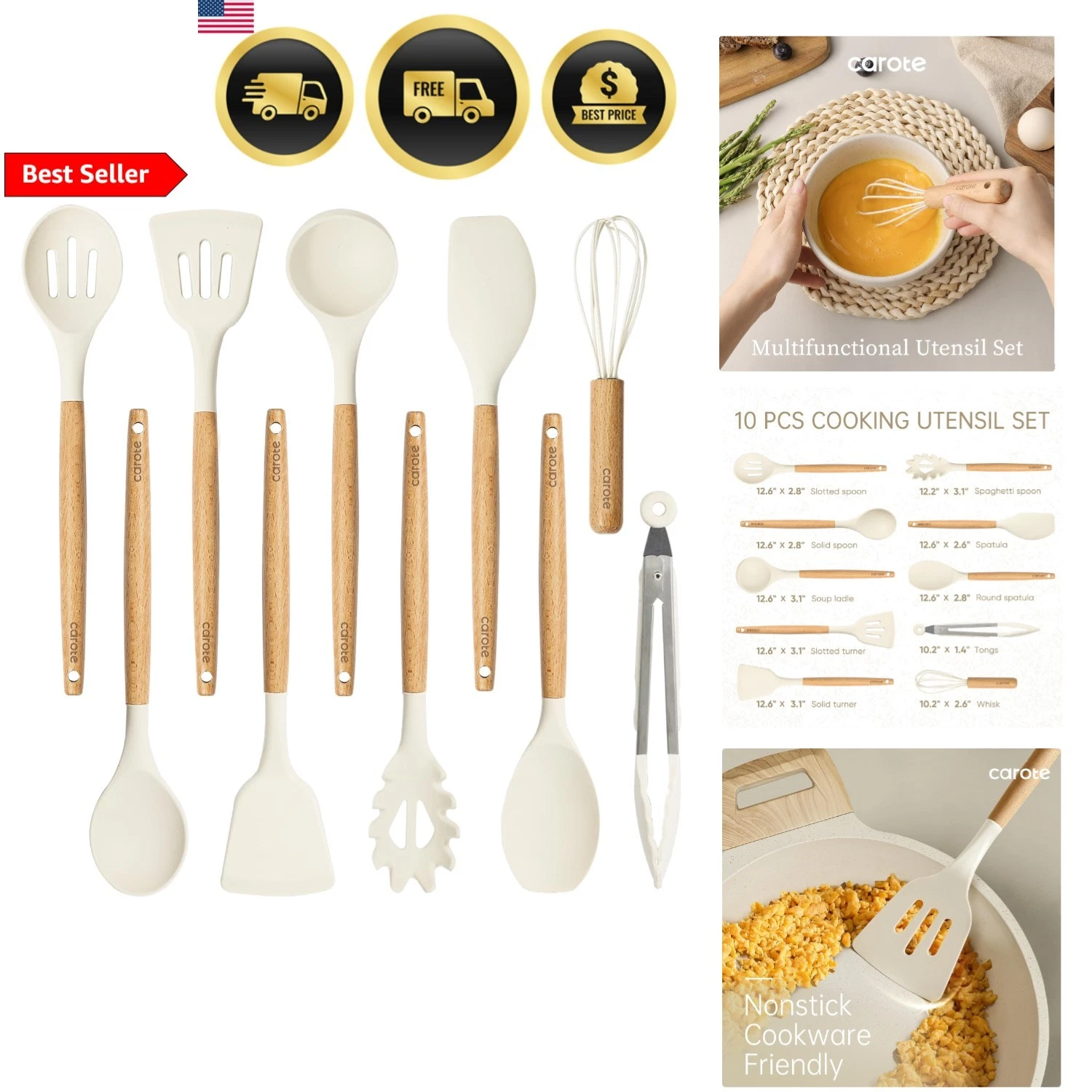 Silicone Cooking Utensils Set Kitchen Utensil Set 10 Pcs Food Grade Heat Resi...