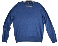 Polo Ralph Lauren Men s Blue V-Neck Sweater Size M Pima Cotton Red Pony EUC
