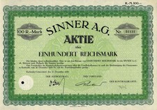 Sinner A.G., Karlsruhe-Grünwinkel, 31. 12. 1926 (100 RM)