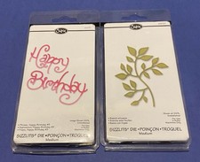 Sizzix Sizzlits 2 Dies Happy Birthday 3- Branch W/Leaves Preowned-Gently Used
