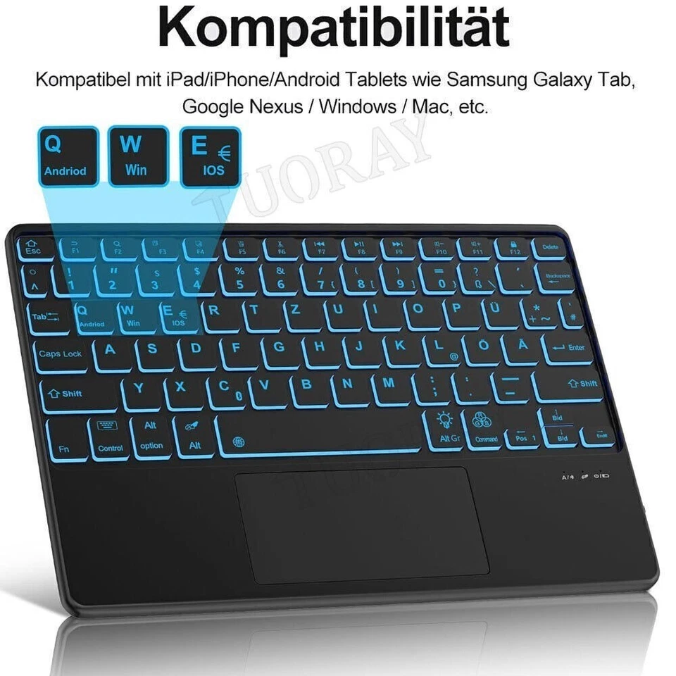 QWERTZ Beleuchtet Touchpad Tastatur Maus Für Samsung Galaxy Tab A9+ S10 S9 FE S8 - Bild 4 von 4