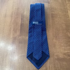 Polo Ralph Lauren 100 Silk Tie Hand Made USA-Blue/Gold Geometric-Classic-EUC 
