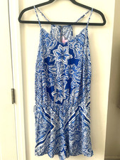 Lilly Pulitzer Size S Royal Blue  White Floral Print Romper W/Adjustable Straps