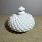 Vintage Westmoreland Milk Glass Lidded Candy Dish Diamond Point Pattern 6.5”