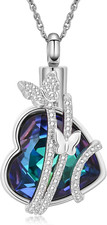 Blue Butterfly Heart Urn Silver Necklaces for Ashes Memorial Gifts for Women Men