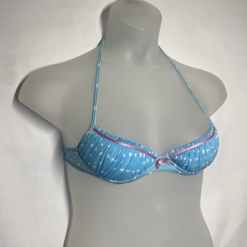 Agua Doce Bikini Brazilian 2-pc Women S Blue White Hearts Pink Bow Pleats Cheeky - Picture 4 of 12