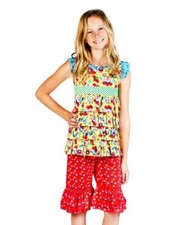 NWT Jelly The Pug Size 5 Red Yellow Picnic Sammi Tunic Capri Pants Outfit Set