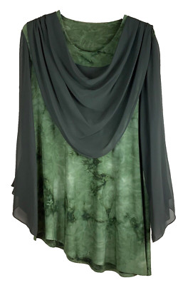 MUTLU Blouse Women Size 48 Drape Front Asymmetrical Hem Spilt Sides Green Italy
