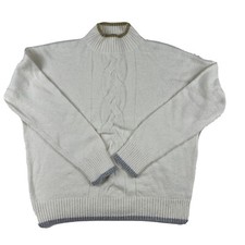 Popsugar White Gold Silver Metallic Trim Mock Neck Sweater Size S Cable Knit