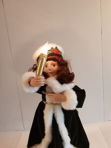 Vintage Weihnachten animiertes beleuchtetes kleines Mädchen in grünem Samt 24" groß - Bild 2 von 11