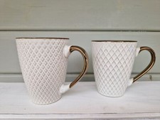 Tassen Becher Kaffeebecher Teebecher Shabby Cremeweiß Altgold 12x11x8cm 300ml