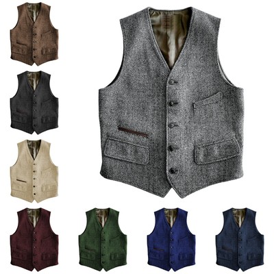 Men's Tweed Wool Blend Waistcoat – Black & White Dogtooth Pattern, S-XXL – Lloyd Attree & Smith
