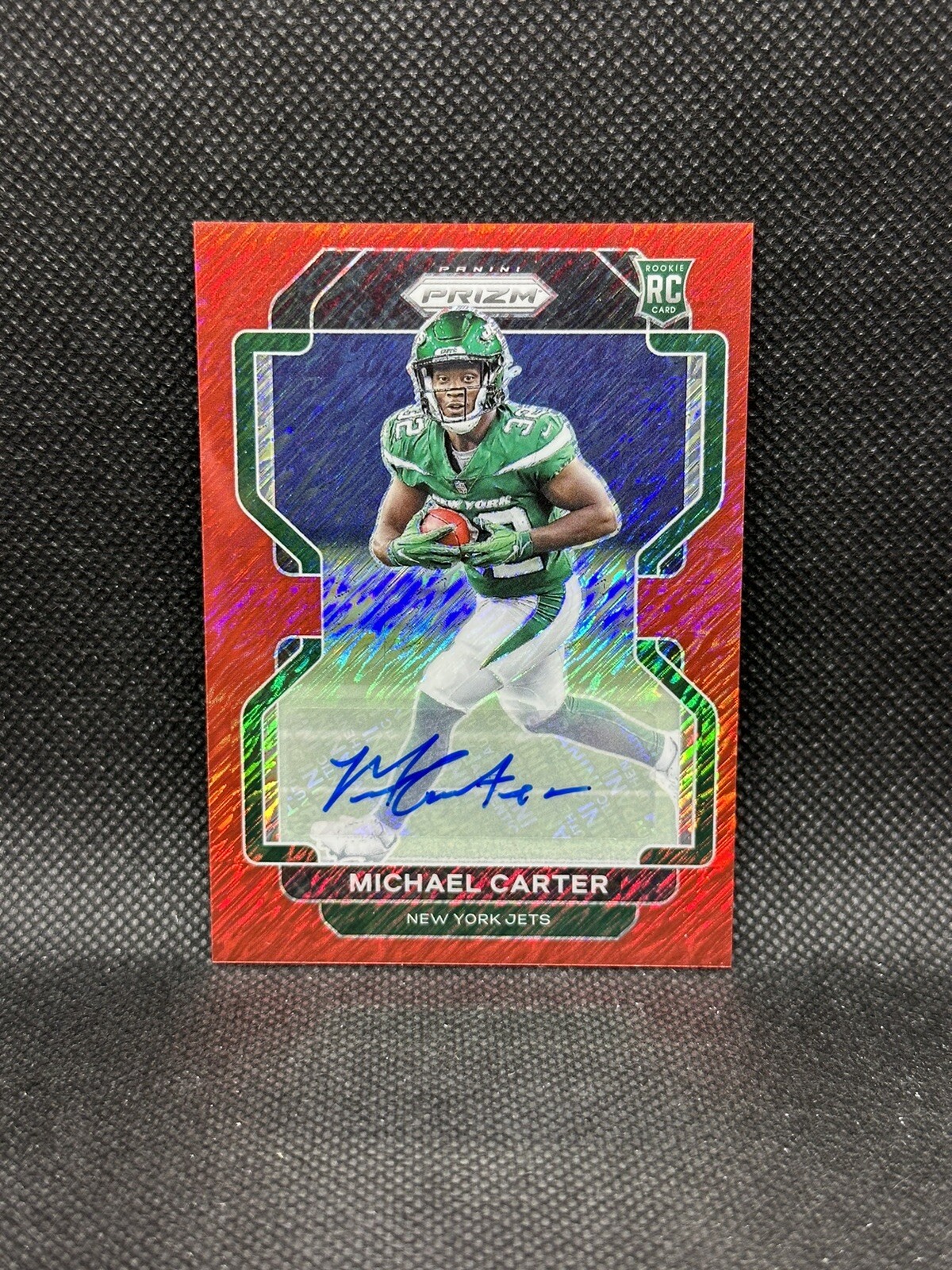 2021 Panini Prizm Red Shimmer /35 Michael Carter #365 Rookie Auto RC