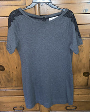 PLEASE READ! Ann Taylor LOFT Gray Short-Sleeve Shift Dress-Shoulder Lace Detail