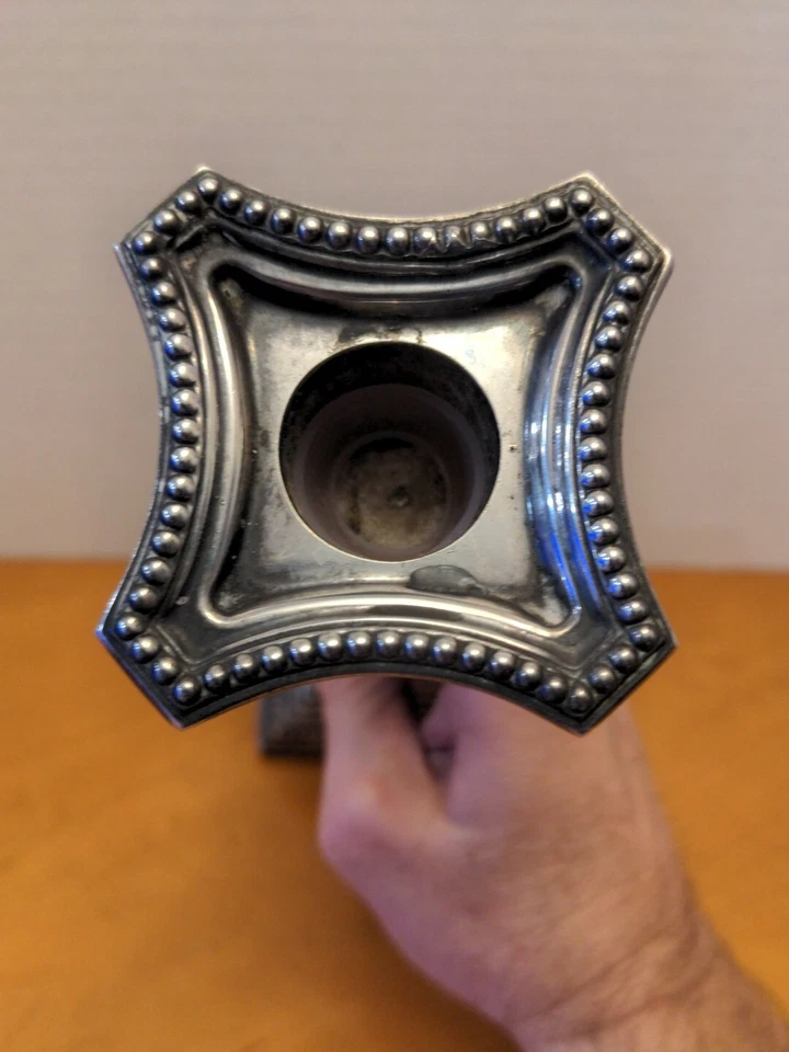 Israel Freeman Candlestick Silver Plated 10 1/8" Vintage Goth Column Shape - Image 4 of 4