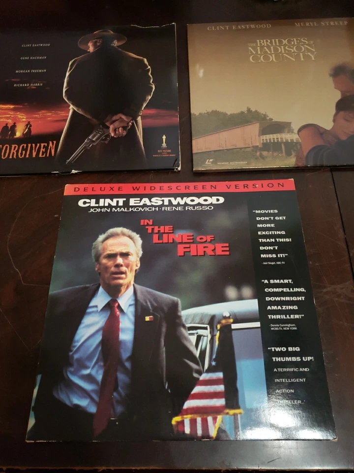 Lot of 3 Clint Eastwood Laserdiscs In The Line Of Fire Unforgiven Bridges V2 Foto 4 de 4