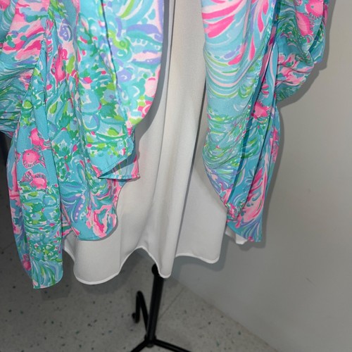 Lilly Pulitzer Gabriel Dress Size 0 Amalfi Fish Blue Pink Bell Sleeve Tiered Mod - Picture 17 of 24