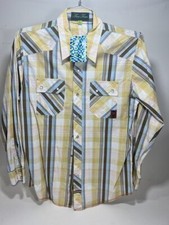 Five Four Men Shirt Large New W/ Tags Long Sleeve Button Up Cotton Khaki Plaid