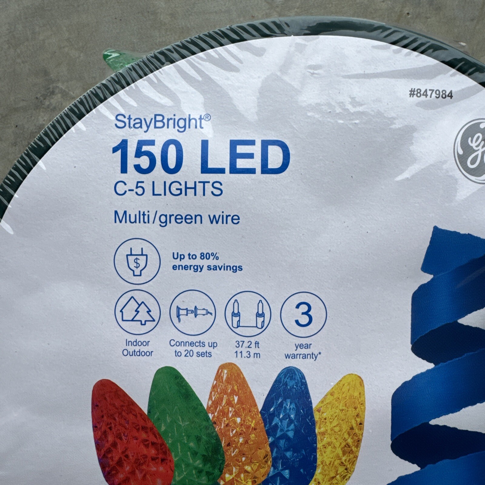 GE StayBright 150-Ct 37.2-ft Constant Multicolor C5 LED Christmas String Lights