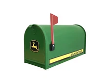 John Deere Mailbox w/ Decals Metal Green Residential Tractor Post Mount 21" Deep