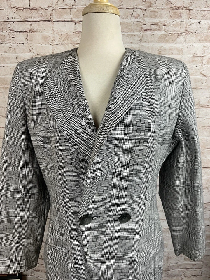 Vintage Christian Dior Black White Houndstooth Glen Plaid Jacket Skirt Set Sz 10 - Image 3 of 4