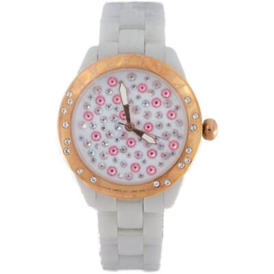 Ambrosia PARIS3 White Ceramic Watch And Rose Gold PVD Bezel With Swarovski