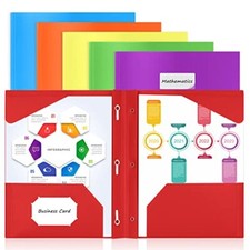Sooez 6 Pack Pocket Folder with Prongs Heavy Duty Plastic Folders with Pocket...