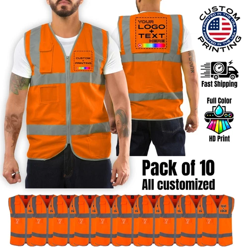 Pack of 10 Custom Hi-Vis Safety Vests – Full-Color Personalized Print - product listing photo