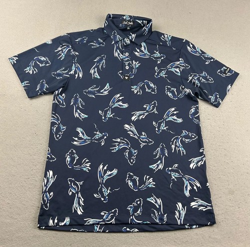 Bad Birdie Shirt Herren mittelblau Fisch AOP Polo kurzarm leicht