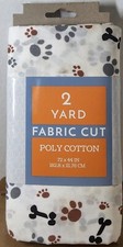 2 Yard Poly Cotton Fabric Cut 72" x 44" White w/ Dog Paws Bones Print
