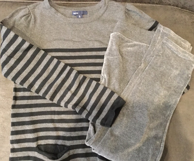 LOT GAP Kids Girl Sweater Tunic Velour Leggings Stripe Black Gray XLarge XL 12