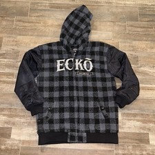 ECKO Unltd Youth Sz XL Black /Grey Plaid Hooded Jacket VTG Y2K Hip Hop Plaid