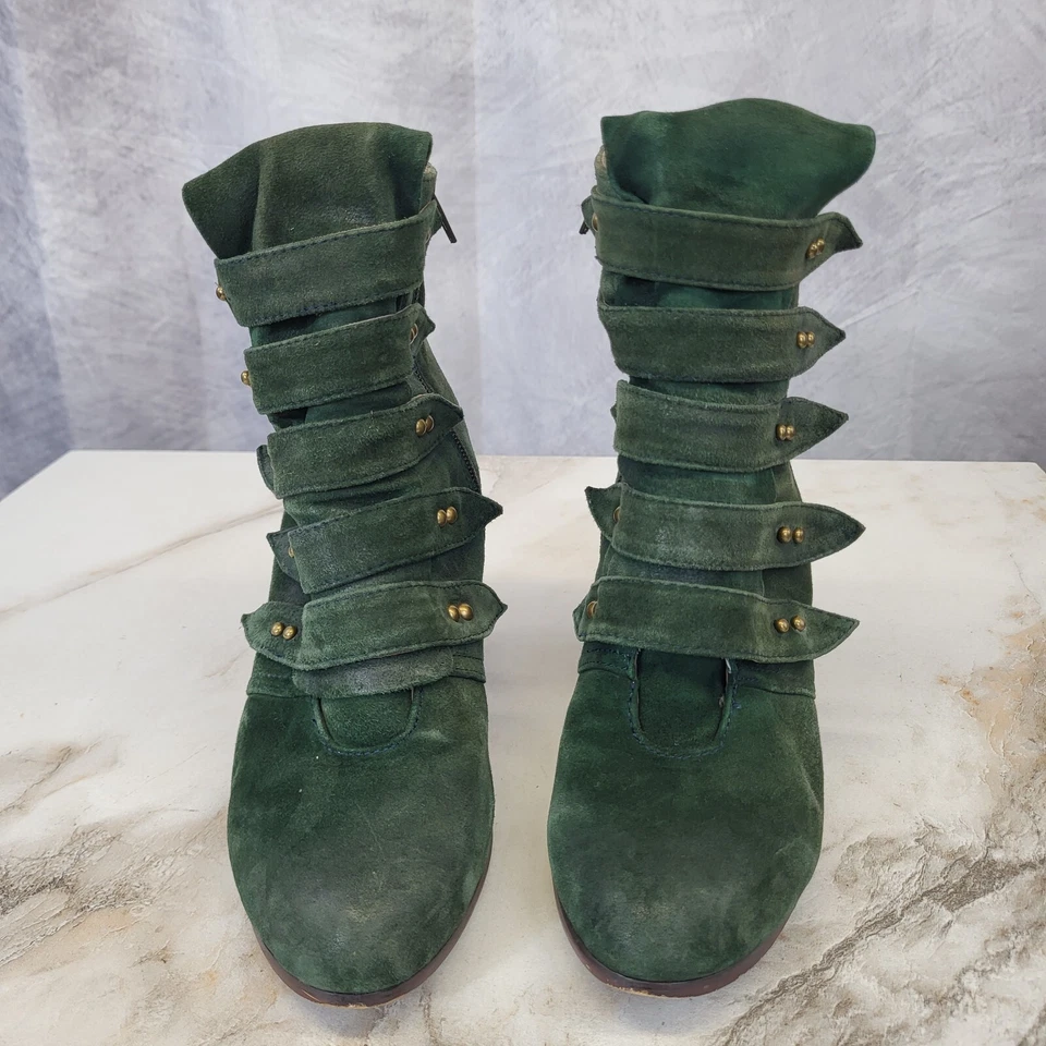 Jeffrey Campbell ELLIERAY размер 6,5 зеленая замша внутри молнии с ремешками коренастый каблук - Изображение 3 из 4