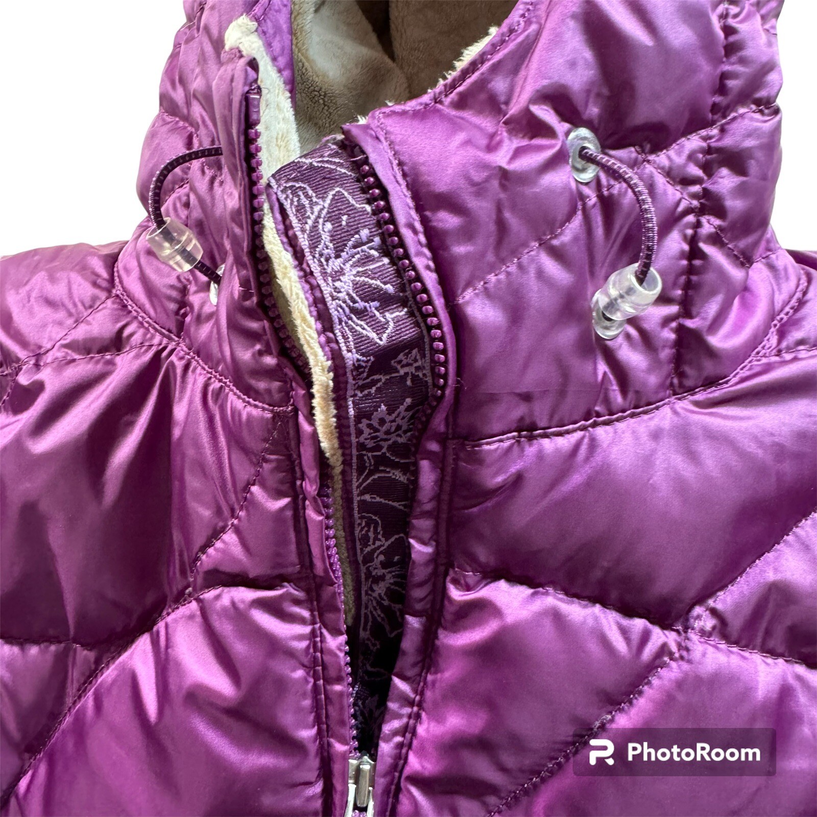LL Bean Pink Goose Down Hooded Puffer Coat Jacket Women's L Lightweight
