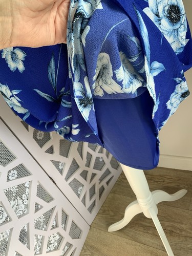 Wallis Ladies Dress Size 16 Blue Floral Lined Pretty 3/4 Sleeves - Picture 11 of 13