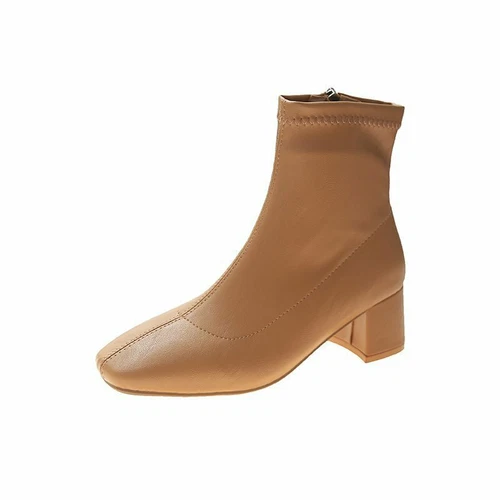 Womens Square Toe Med Block Heels Ankle Riding Boots Zip Side Fashion Shoes - Picture 9 of 15