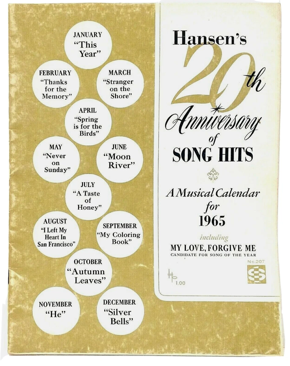 Hansens 20th Anniversary Of Song Hits A Musical Calendar For 1965 | eBay