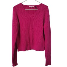 Helmut Lang V-Neck Sweater Womens Medium Pink Lambswool Distressed