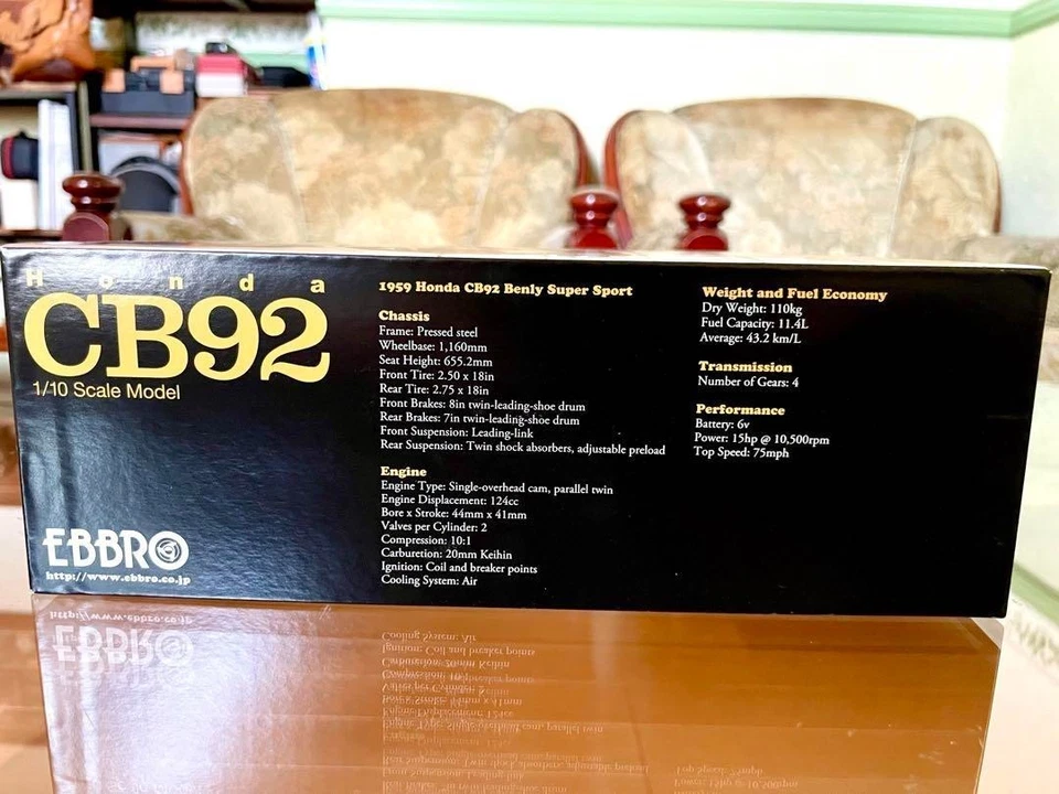 Moto pressofusa telaio nero EBBRO 1/10 Honda CB92 rara fuori produzione - Immagine 2 di 4