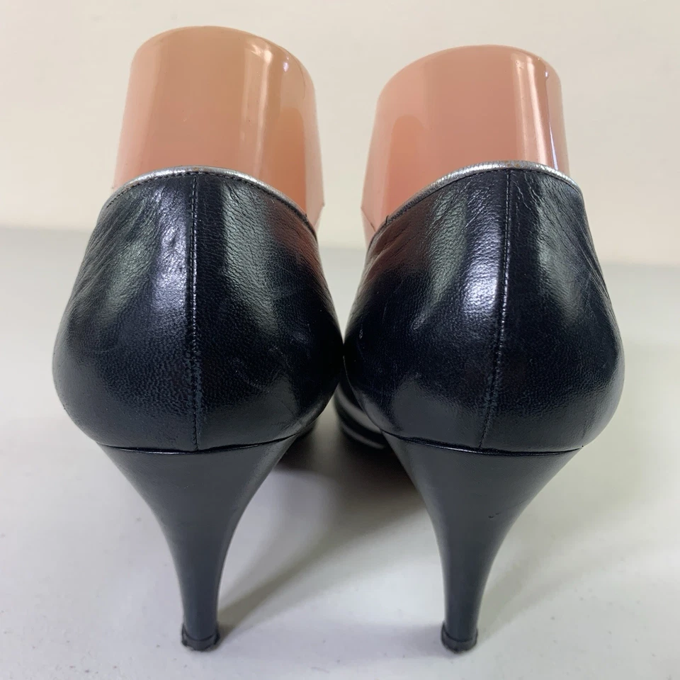 Tacones vintage Sergio Rossi peep toe 8,5 azul blanco rayas cuero hechos en Italia Foto 3 de 4