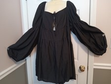 NEW Pretty Little Thing black cotton peasant tunic juliette slvs deepcut 24 PLUS