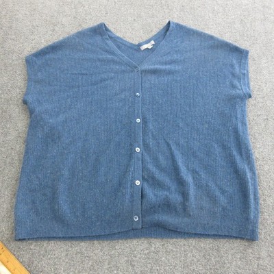 Neiman Marcus Sweater Cardigan Womens M Blue 100% Cashmere V Neck Button Front