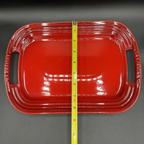 LE CREUSET Cerise Red Ombre Rectangle Platter Serving Tray 12" x 8.5" Stoneware - Picture 10 of 10