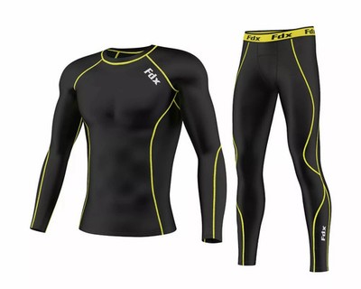 Herren Kompressionsrüstung Basisschicht Oberteil Thermo Haut Passform Shirt + Leggings Set UK