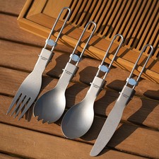 Titanium Foldable Camping Cutlery Set Fork Spoon Knife US