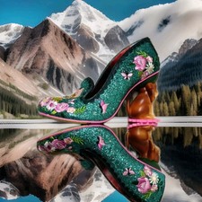 Irregular Choice Buganvilla Personaje Cachorro Tacones Brillo Turquesa Uk41 Nuevo en Caja