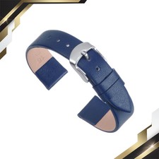 Genuine Leather Band 20mm Flat Leather Watch Strap for Men Women Dark Blue